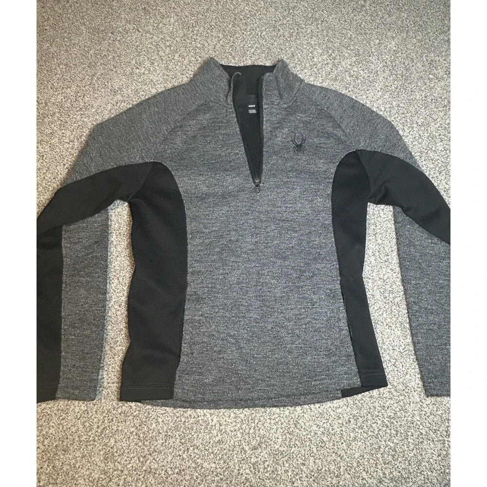 Spyder 1/4 Zip Jacket Mens M Gray/Black Pullover Fleece Active Sport Sweater‎